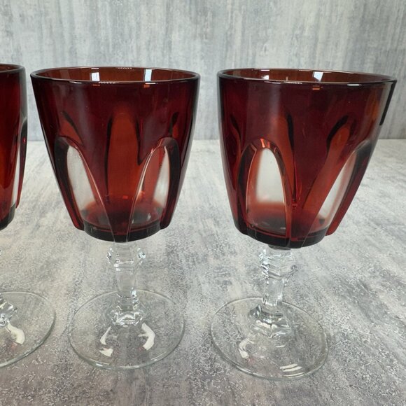 Six (6) Cristal d'Arques Durand Gothic Ruby Red Wine Cordial Glasses - Picture 4 of 10